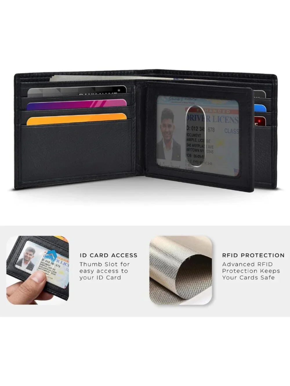 Slim RFID Bifold Leather Wallet for Men - Compact Genuine Cowhide Gift Idea